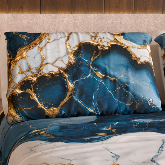 Paire de Taies d'Oreiller Élégantes Effet Marbre Bleu Océan