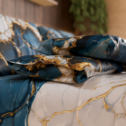 Paire de Taies d'Oreiller Élégantes Effet Marbre Bleu Océan