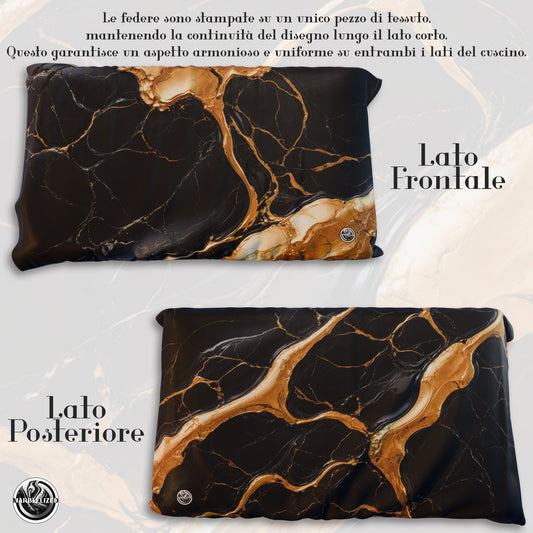 Paire de Taies d'Oreiller Élégantes Effet Marbre Noir Or