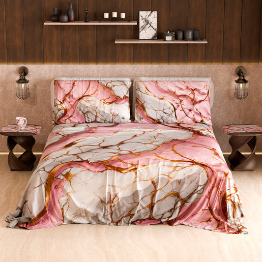 Lenzuolo Copriletto e Federe Eleganti Effetto Marmo Rosa - PINKERELLE