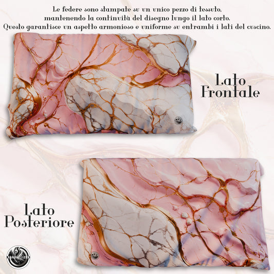 Coppia Federe Cuscino Eleganti Effetto Marmo Rosa