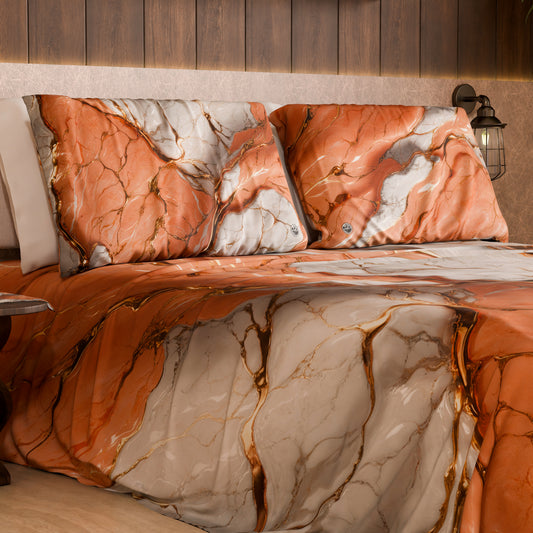 Coppia Federe Cuscino Eleganti Effetto Marmo Salmone