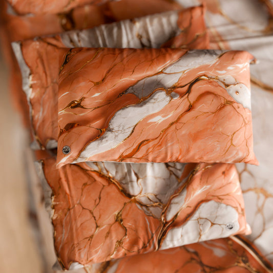 Coppia Federe Cuscino Eleganti Effetto Marmo Salmone