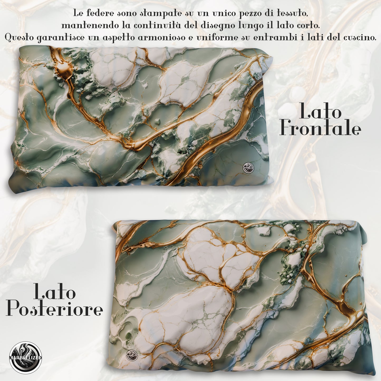 Paire de Taies d'Oreiller Élégantes Effet Marbre Sauge