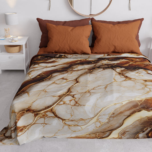 Copriletto Estivo, Coperta Leggera, Lenzuola Copriletto Effetto Marmo Marrone - MOCCACHINO