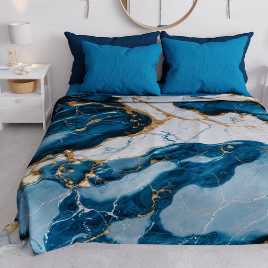 Copriletto Estivo, Coperta Leggera, Lenzuola Copriletto Effetto Marmo Blu Oceano - OCEAGLINT
