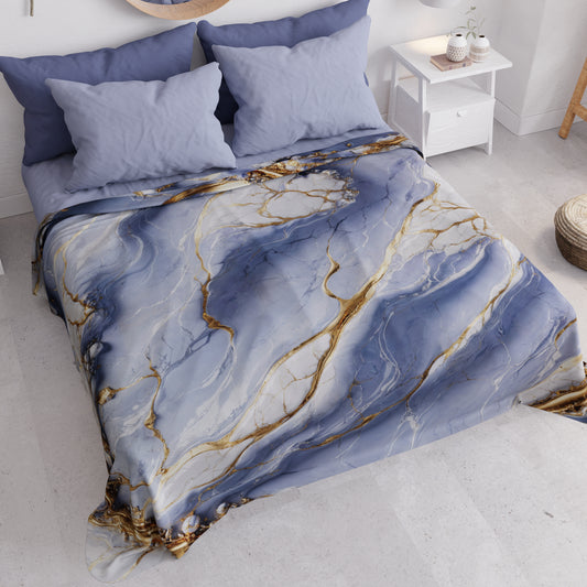 Copriletto Estivo, Coperta Leggera, Lenzuola Copriletto Effetto Marmo Indaco - PERIWINKY