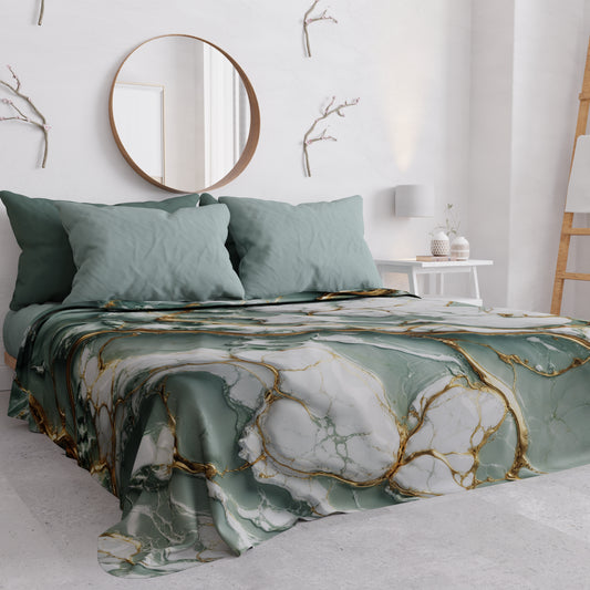 Copriletto Estivo, Coperta Leggera, Lenzuola Copriletto Effetto Marmo Salvia - SALVOR