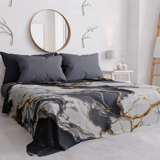 Copriletto Estivo, Coperta Leggera, Lenzuola Copriletto Effetto Marmo Grigio Scuro - SMOKITE