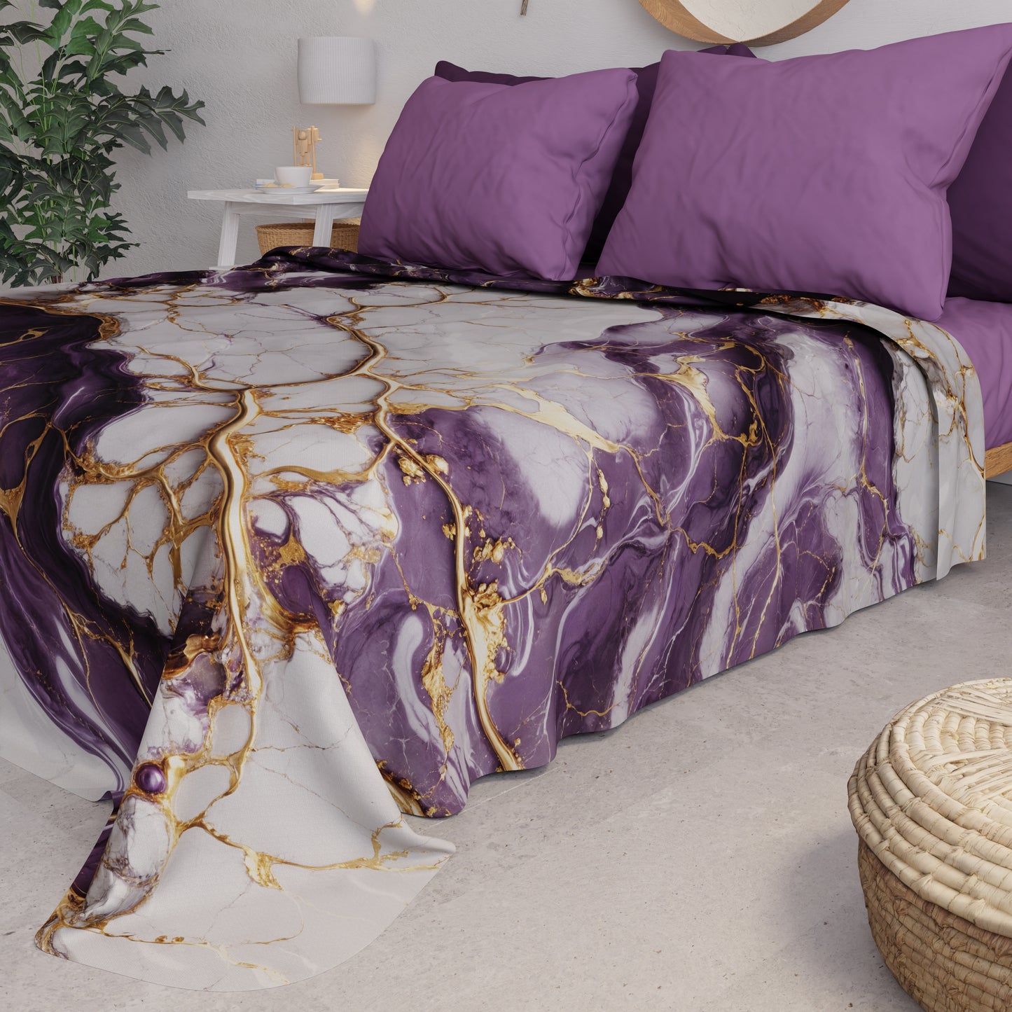 Couvre-lit d'été, Couverture légère, Draps de couvre-lit effet marbre violet - VIOLETRIC