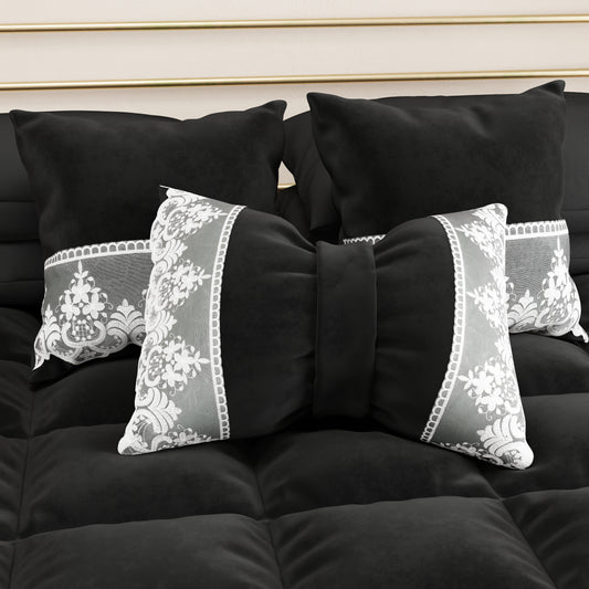 Coussins décoratifs en velours avec volant et dentelle rebrodée 2pcs, coussins de canapé noir par Sissy