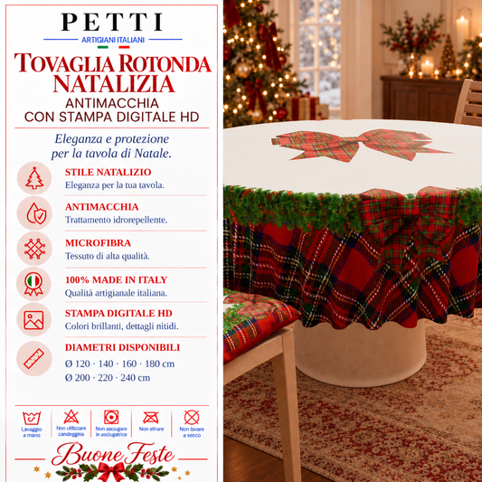Tovaglia Rotonda in Stampa Digitale Natalizia Fiocco Tartan