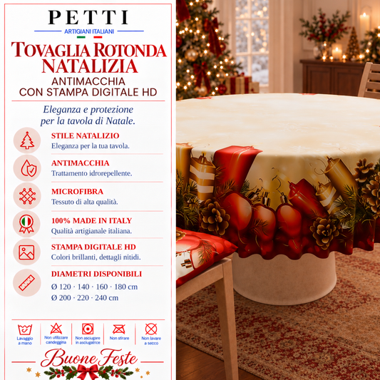 Tovaglia Rotonda in Stampa Digitale Natalizia Candele