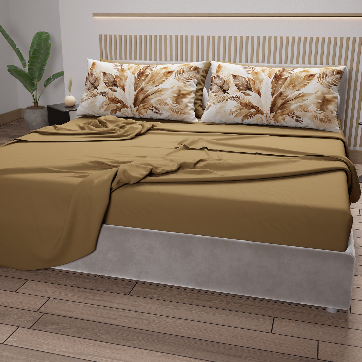 Draps en coton, Parure de lit avec taies d'oreiller en impression numérique Palmwater Boue