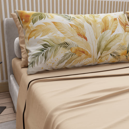 Draps en Coton, Parure de Lit avec Taies d'Oreiller en Impression Digitale Palmwater Olive