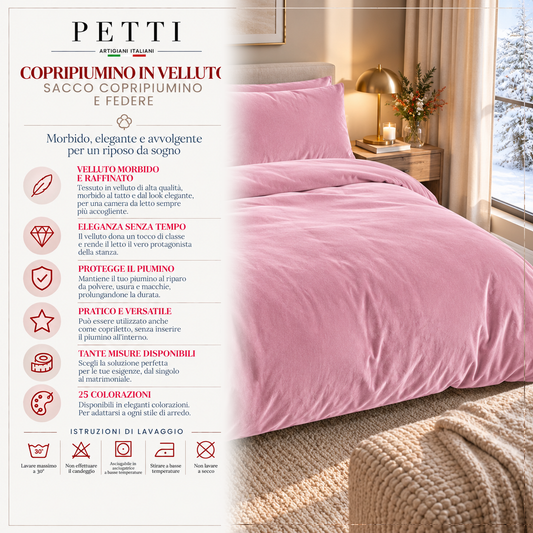 Copripiumino e Federe in Tinta Unita in Velluto Rosa