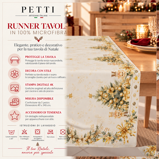 Runner Natalizi, Runner Tavola Natalizio, Tovaglia Runner Natalizia, Runner Cucina Xmas Gold