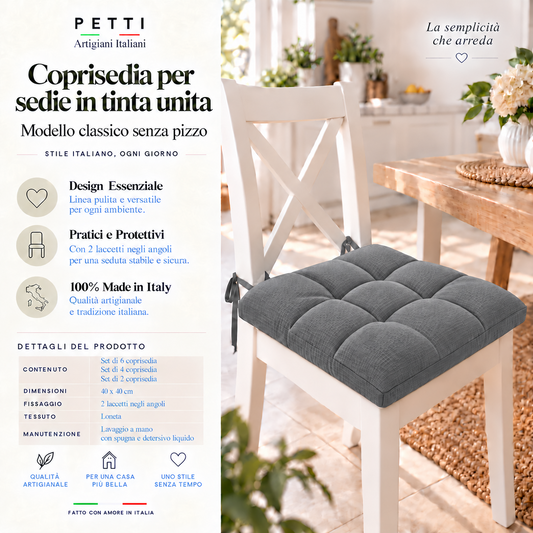 Cuscini per Sedie Coprisedia Shabby Chic Tinta Unita Grigio Scuro