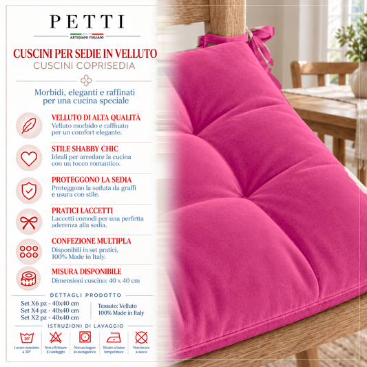 Cuscini per Sedia Quattro Punti in Velluto Tinta Unita Fucsia