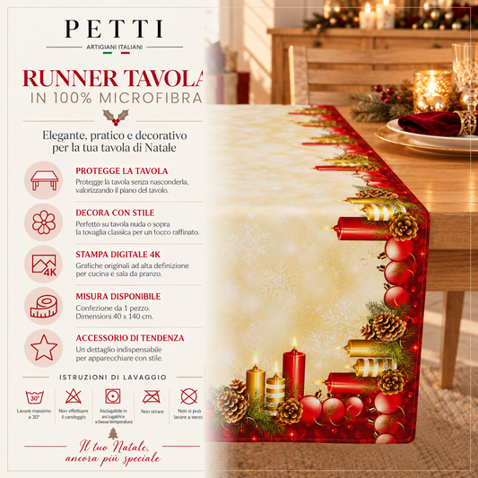 Runner Tavola Natalizio, Tovaglia Runner Natalizia, Runner Cucina Candele