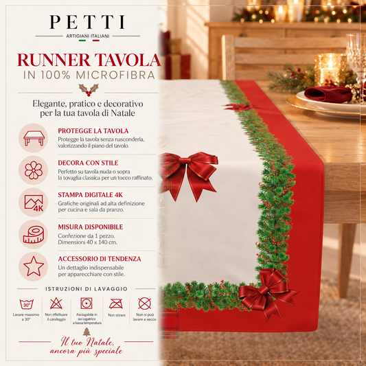 Runner Natalizi, Runner Tavola Natalizio, Tovaglia Runner Natalizia, Runner Cucina Fiocco Rosso
