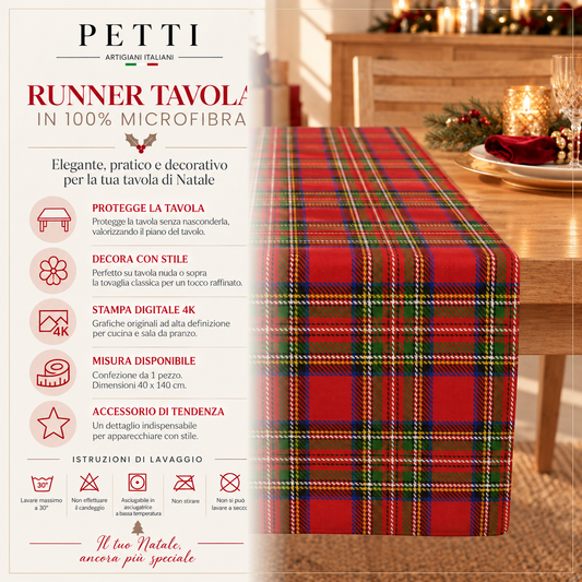 Runner Natalizi, Runner Tavola Natalizio, Tovaglia Runner Natalizia, Runner Cucina Tartan, Fantasia Scozzese
