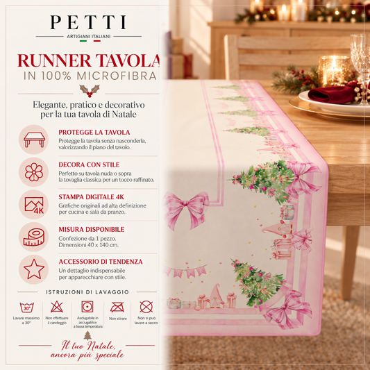 Runner Natalizi , Runner Tavola Natalizio, Tovaglia Runner Natalizia, Runner Cucina Gnomo Rosa