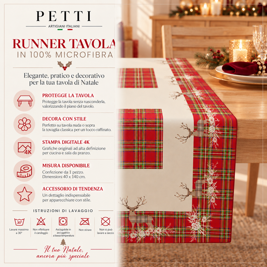 Runner Tavola Natalizio, Tovaglia Runner Natalizia, Runner Cucina Renna Beige