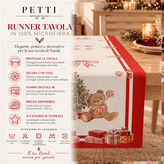 Runner Tavola Natalizio, Tovaglia Runner Natalizia, Runner Cucina Orsetto