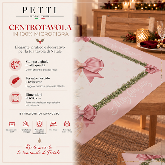 Centrotavola Natalizio per Cucina in Stampa Digitale Fiocco Rosa Piume