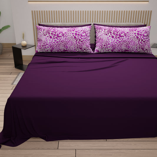 Lenzuola in Cotone, Completo Letto con Federe in Stampa Digitale Cobra Viola