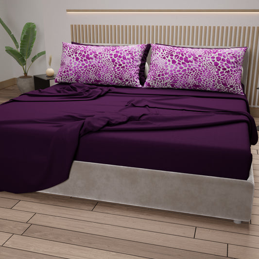 Lenzuola in Cotone, Completo Letto con Federe in Stampa Digitale Cobra Viola
