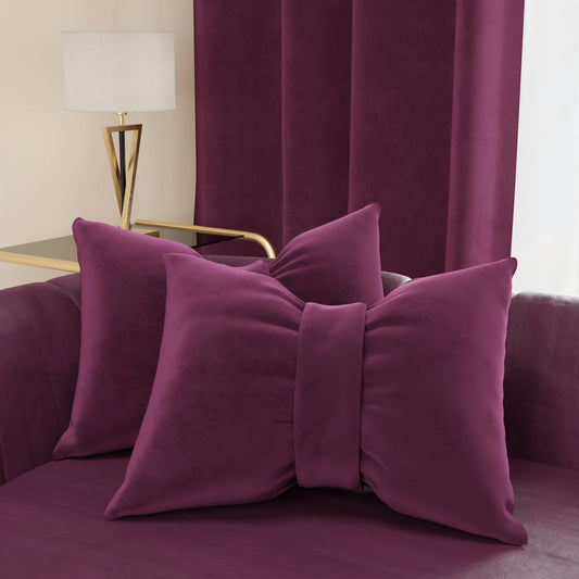 Cuscino Arredo Fiocco in Velluto 40x50 cm, Cuscino divano Prugna
