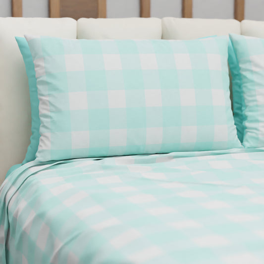 Lenzuolo Copriletto e Federe in Microfibra A Quadretti Tiffany