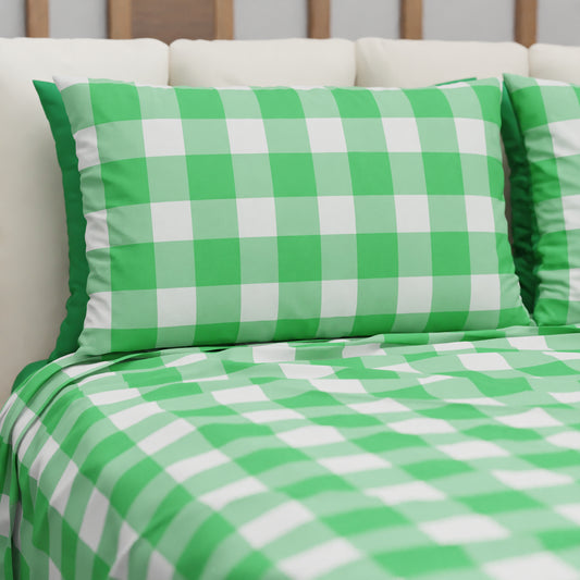 Lenzuolo Copriletto e Federe in Microfibra A Quadretti Verde