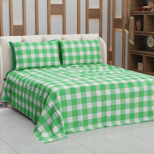 Lenzuolo Copriletto e Federe in Microfibra A Quadretti Verde