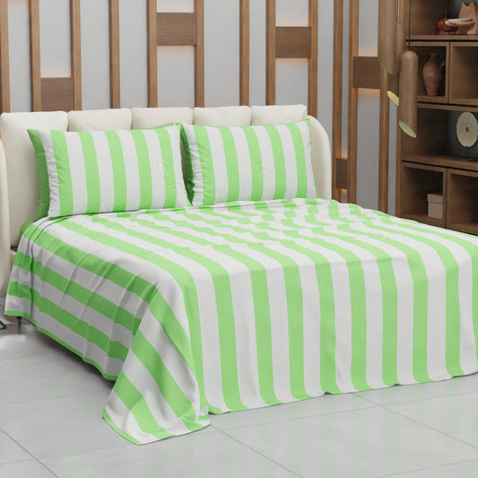Lenzuolo Copriletto e Federe in Microfibra Righe Verde Chiaro.