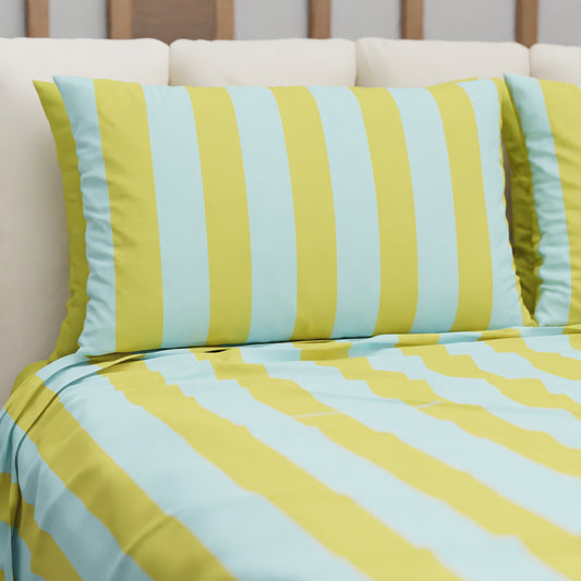 Copriletto Estivo, Coperta Leggera, con Federe Le Righe Giallo Ocra/Celeste