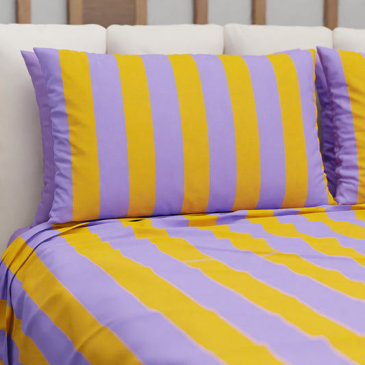 Copriletto Estivo, Coperta Leggera, con Federe Le Righe Arancione/Lilla