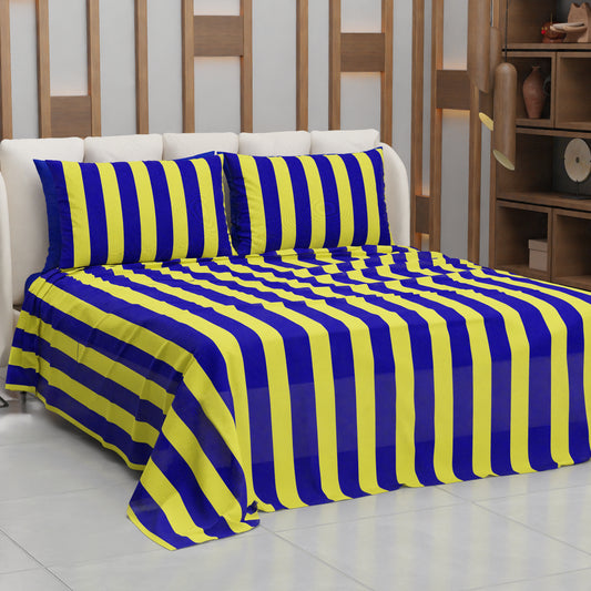 Lenzuolo Copriletto e Federe in Microfibra Righe Giallo/Blu Elettrico.