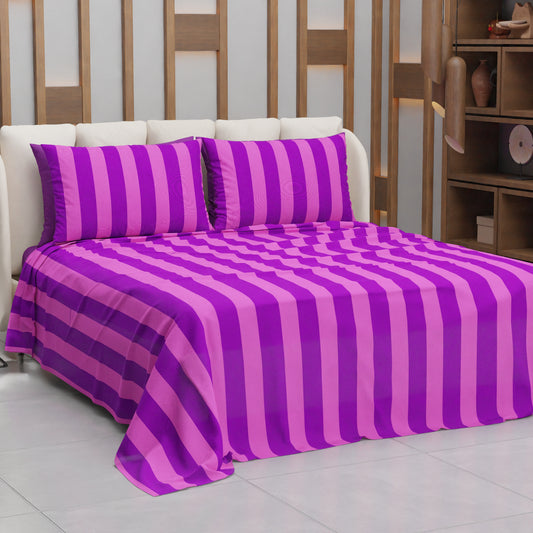 Lenzuolo Copriletto e Federe in Microfibra Righe Fucsia/Viola.