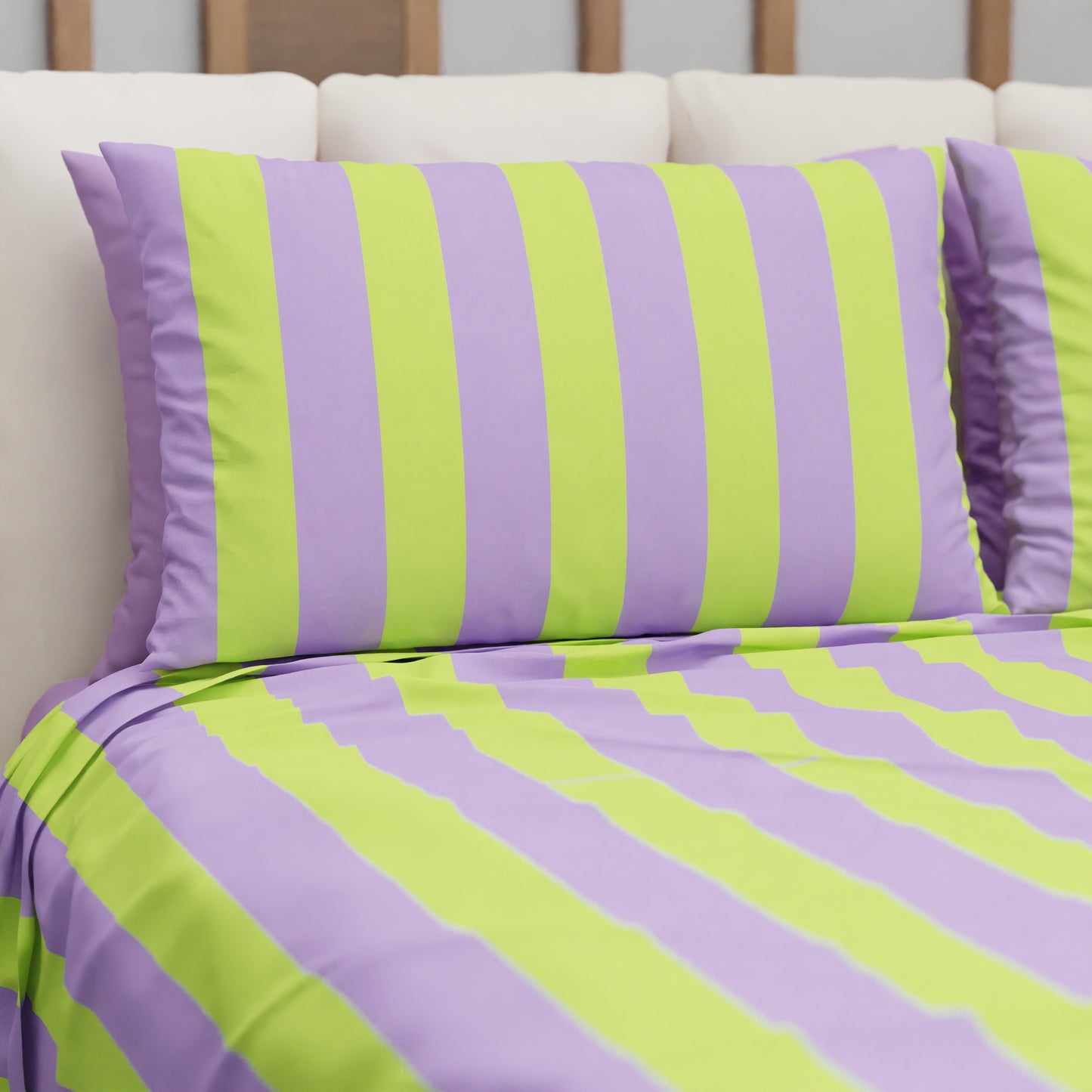 Copriletto Estivo, Coperta Leggera, con Federe Le Righe Verde Chiaro/Lilla