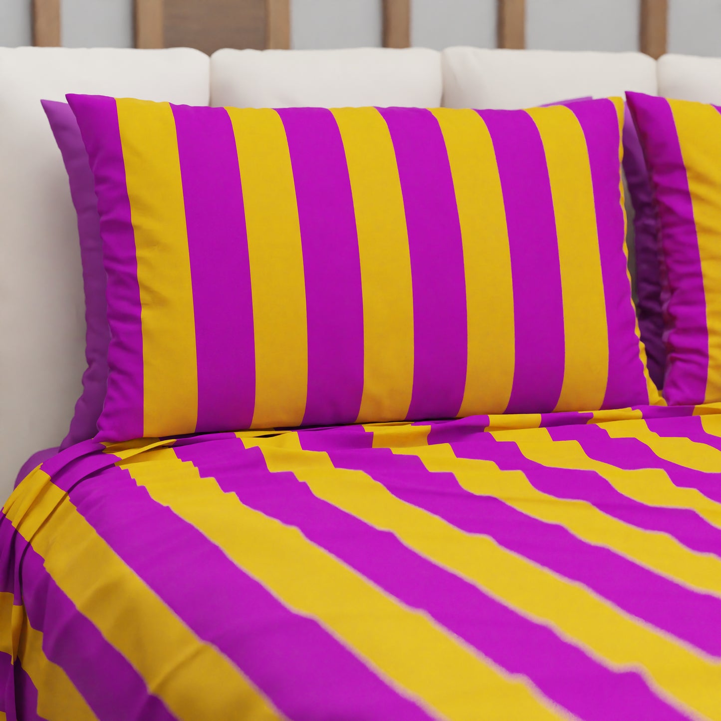 Copriletto Estivo, Coperta Leggera, con Federe Le Righe Arancione/Prugna