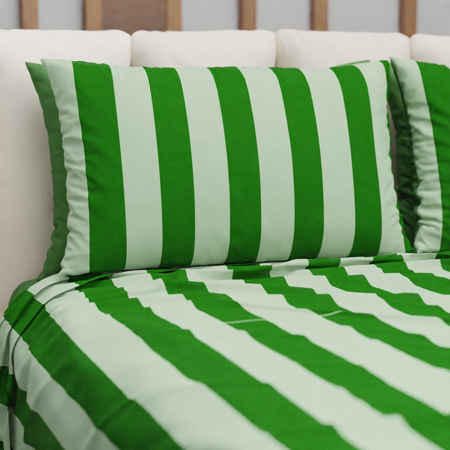 Copriletto Estivo, Coperta Leggera, con Federe Le Righe Verde Scuro/Salvia