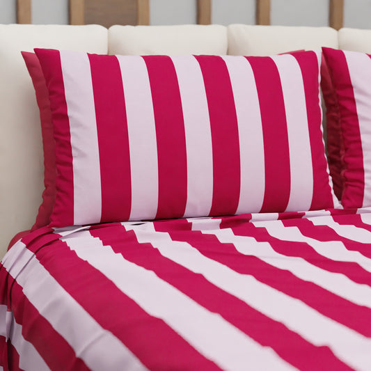 Copriletto Estivo, Coperta Leggera, con Federe Le Righe Rosa/Bordeaux