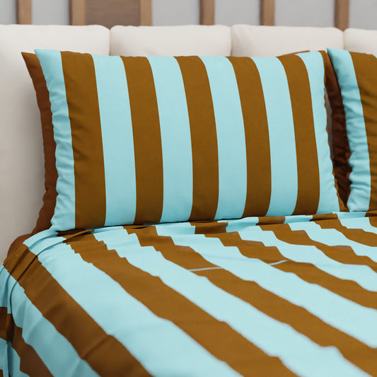 Copriletto Estivo, Coperta Leggera, con Federe Le Righe Marrone/Celeste