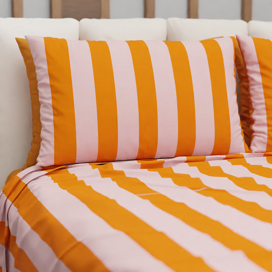 Copriletto Estivo, Coperta Leggera, con Federe Le Righe Rosa/Arancione