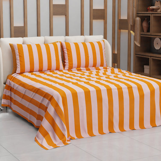 Copriletto Estivo, Coperta Leggera, con Federe Le Righe Rosa/Arancione