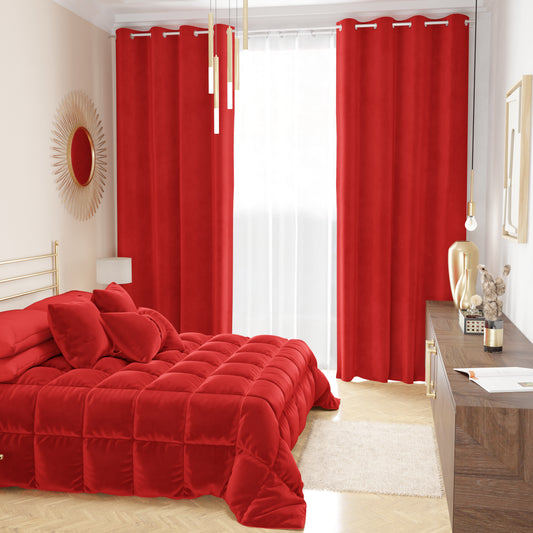 Tenda a Pannello in Velluto per Interni con Anelli, 140x280 cm, Rosso