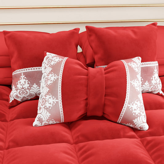 Coussins décoratifs en velours avec volant et dentelle rebrodée 2 pcs, coussins de canapé rouge By Sissy
